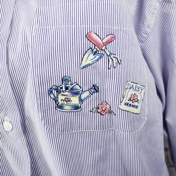 PTNY L Purple Striped Flower Garden Button Blouse - Picture 3 of 11